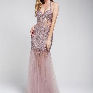 EVENING FORMAL PROM OPEN BACK GOWN AC259 ROSE